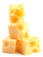 Pieces of cheese, isolated on white