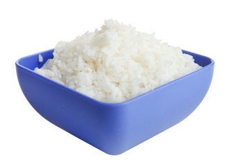 Cooked rice in bowl close up