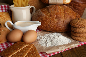 Tasty flour products close up