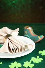 Table setting for St Patricks Day with white background