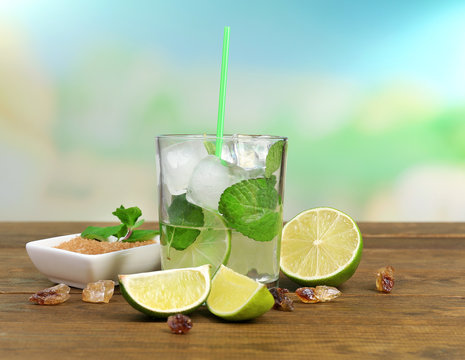 Ingredients for lemonade in glass,