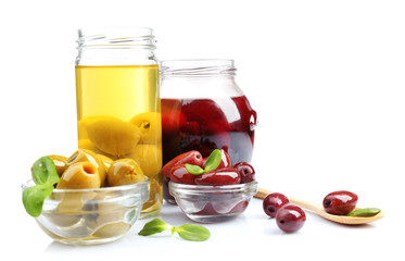 Black and green olives, isolated on white