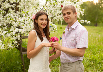 A romantic couple in love outdoors