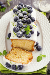 Lemon cake with blueberry glaze.