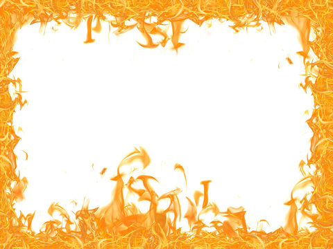 yellow bright large fire frame isolated on white