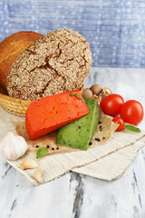 Italian cheese pesto on wooden table