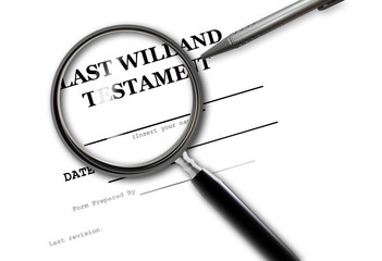 Close up of magnifying glass of Last Will and Testament