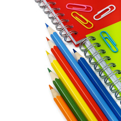 School and office stationery isolated over white with copyspace.