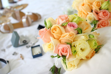 Bridal bouquet  with wedding shoe and jewelry