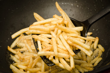 French fries in a hot pan.