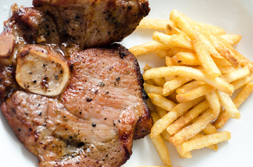 Steak beefsteak with french fries