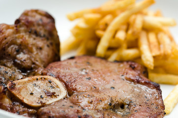 Steak beefsteak with french fries