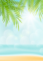 Summer vacation background with palm leaves