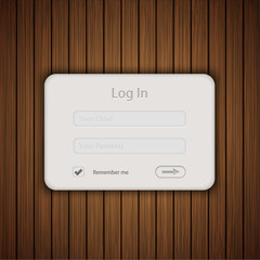 Vector login form on wooden background. Eps 10
