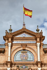 Spanish Flag and Crest on Plaza de Espana Pavilion in Seville