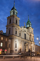 Church of the Holy Cross at Night in Warsaw