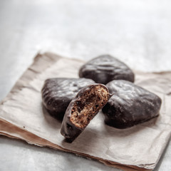 Chocolate heart filled with marmalade