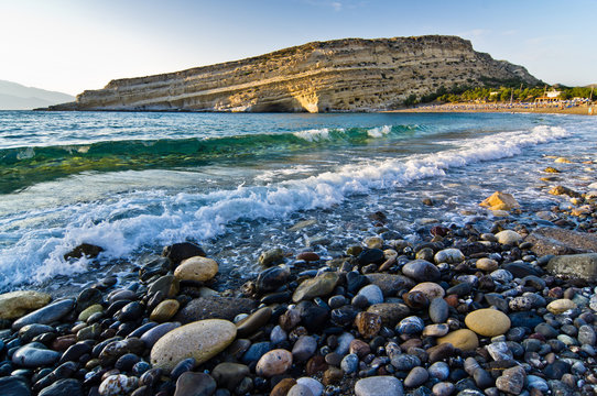 Scenic look of Matala beach, island of Crete