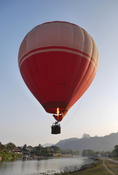 Balloon, mountains. Nam Xong river, Vang Vien, Laos