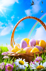 art Easter eggs on basket