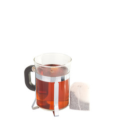 A mug of tea over white background