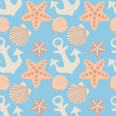 anchor and seashell seamless pattern