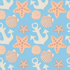 Deurstickers anchor and seashell seamless pattern © Julie Boro