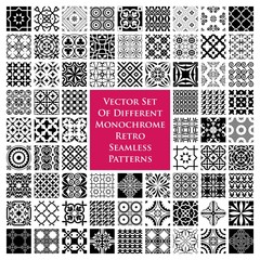 Vector set of monochrome retro seamless patterns