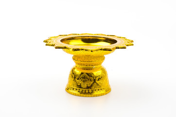 Gold tray isolated white background