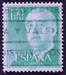 Post stamp printed in Spain shows Francisco Franco, circa 1955 