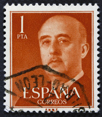 Post stamp printed in Spain shows Francisco Franco, circa 1955 