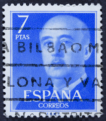 Post stamp printed in Spain shows Francisco Franco, circa 1955 