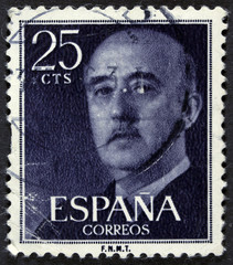 Post stamp printed in Spain shows Francisco Franco, circa 1955 