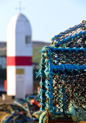 Crab nets closeup with Lighthouse in background