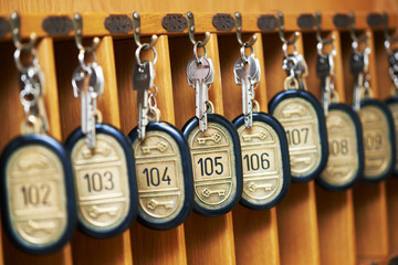 hotel keys in cabinet