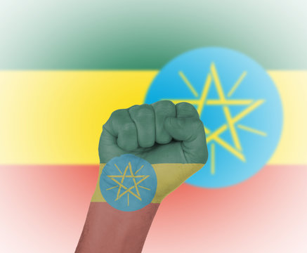 Fist wrapped in the flag of Ethiopia