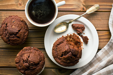 top view of muffins with coffee
