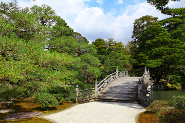 Japanese style park with clear blue sky