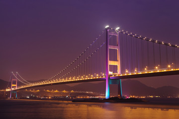 Cable bridge in Hong Kong at night