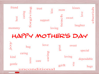 Happy Mother's Day Word Cloud Concept on a Whiteboard