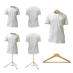 Set of empty white shirt design. Realistic vector illustration.