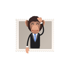 Business monkey inside stamp over white background