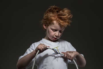 Little redhead bad boy with wires