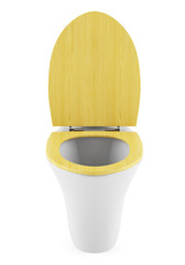 single modern toilet bowl with wooden cover isolated on white ba
