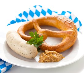 Bavarian white sausage and pretzel