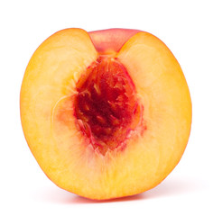 Nectarine fruit half isolated on white background cutout