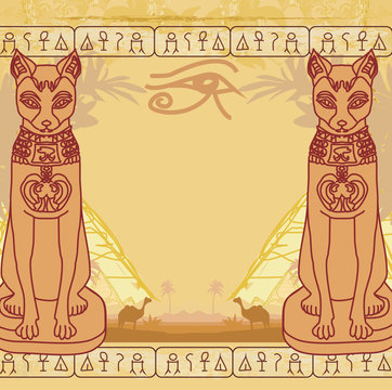 Stylized Egyptian cat , abstract grunge card