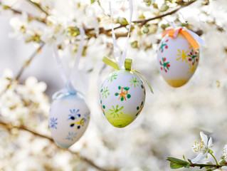 Easter egg on a flowering tree branch