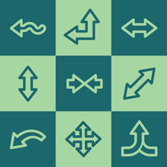 Arrows web icon set 2, green square buttons set