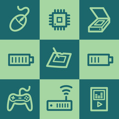 Electronics web icon set 2, green square buttons set